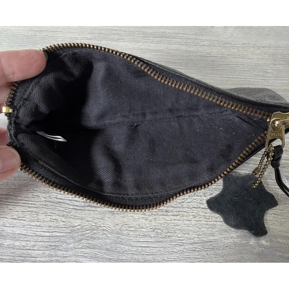 Vintage Black Leather Pencil Case Cosmetic Pouch Bag Zipper Top Closure